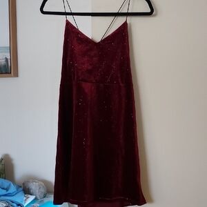 Wine Red Velvet Slip Dress with Sparkle Details